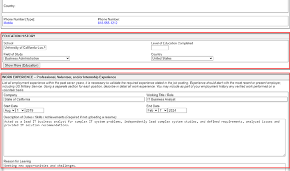 a screenshot of the job website application