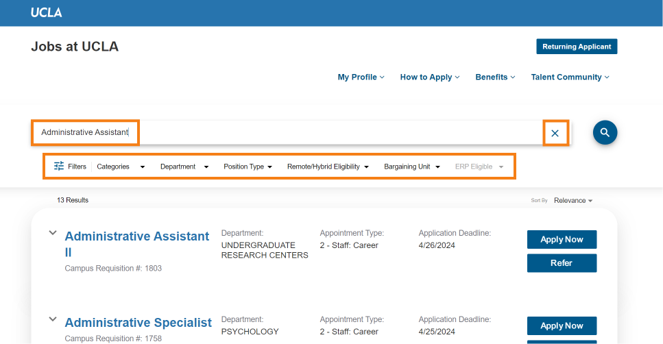 A screenshot of the jobs site