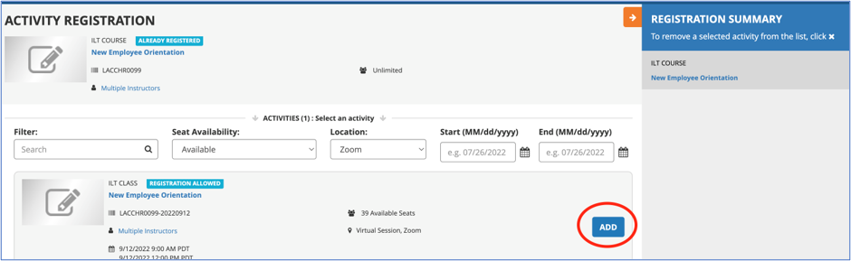 UC Learning Center form with input fields and an 'add' button.
